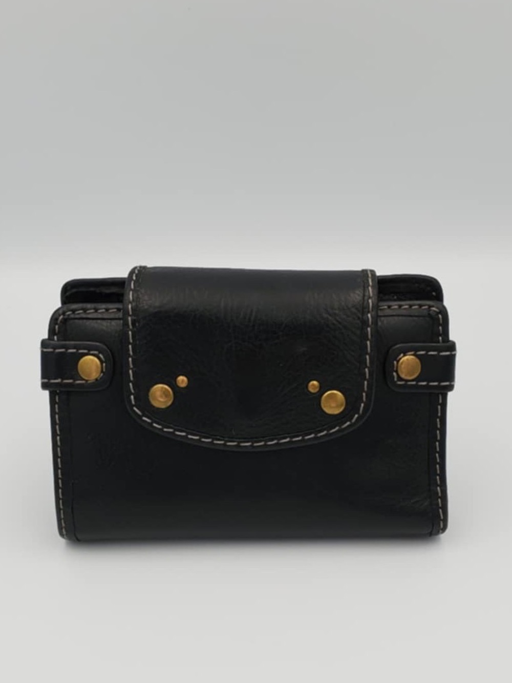 Fossil Clutch Bifold Black Leather Wallet Flap Snap Closure Vintage